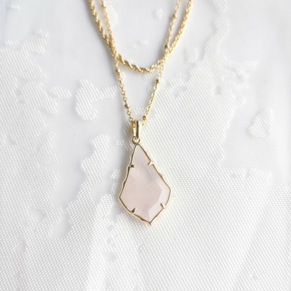 Kendra Scott Faceted Alex Gold Convertible Necklace Rose Quartz